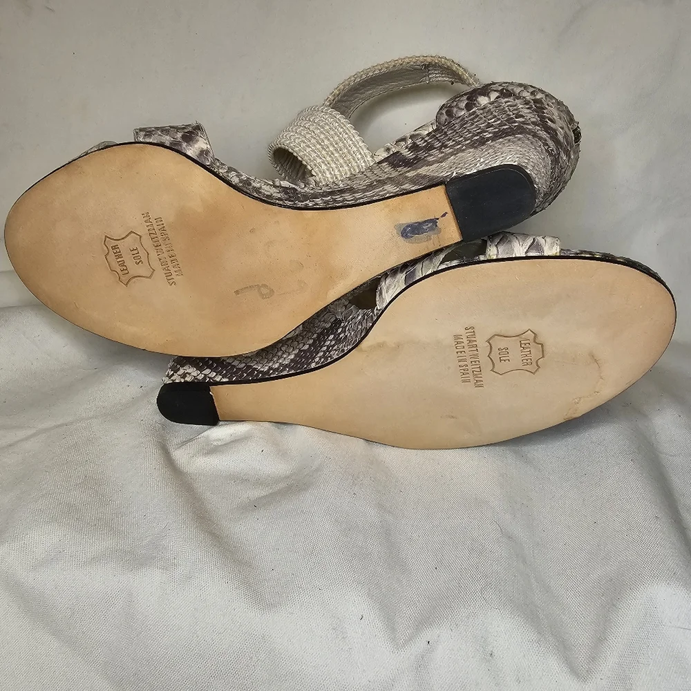 Stuart Weitzman Grasp Wedge Sandals - Women's Size 9.5 - Snakeskin Animal Print - Picture 8 of 14